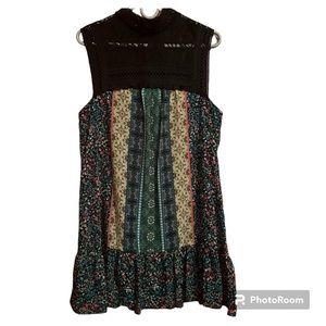 city triangles black lace top dress with boho print bottom